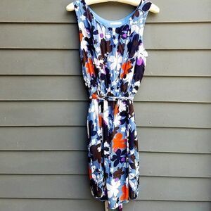 Pretty Young Thing Blue Floral Dress with Tie Lined see measurements